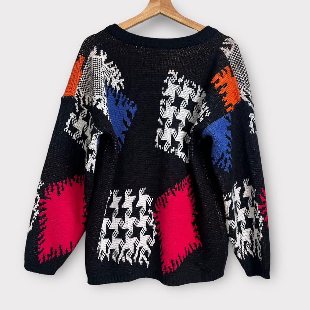 Vintage Abstract Patterned Patchwork Chunky Knit … - image 2